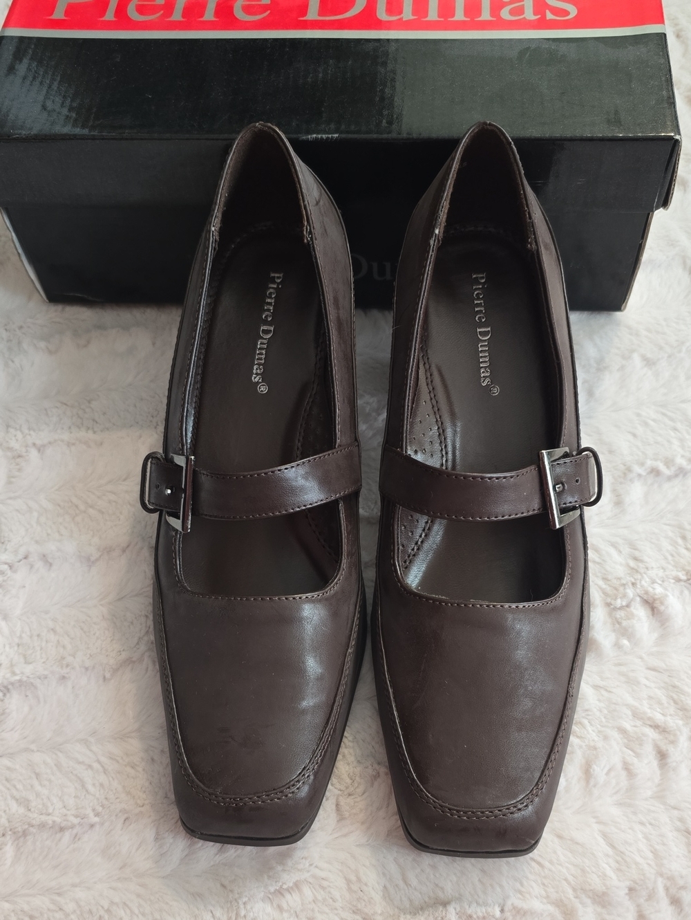 Pierre Dumas Dark Brown Mary Jane Heels with Buckle